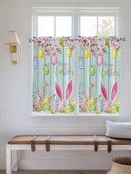 Happy Easter Tier Curtains 45 Inches Long, Spring Bunny Eggs Flower Teal Wood Grain Window Treatment Curtain Drapes, Window Half Privacy Curtains for Bedroom Bathroom, 42"x45", 2 Panels