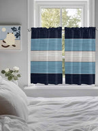 Vintage Country Woodcuts Window Valance Curtains, Blue Gradient Striped Light Filtering Kitchen Valance with 3-inch Rod Pocket for Living Room Bathroom Bedroom,2 Panel,27.5x45In