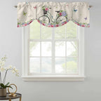 Farmhouse Spring Tie Up Valance Curtains for Windows, Kitchen Curtains Window Shades, Retro Bicycles Flowers Vines Butterfly Light Filtering Roman Curtain Valances for Bedroom/Bathroom/Cafe 42"x18"