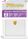 Filtrete 20x25x1 AC Furnace SMART Air Filter, MERV 12, MPR 1500, Track Filter Life With Bluetooth Enabled Sensor, CERTIFIED asthma & allergy friendly, 2-Pack (Actual Size 19.719x24.688x0.78 in)