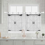 Farmhouse Wood Grain Kitchen Curtains 24 Inch Length, Small Window Curtains Tab Top, Vintage Country Barn Gate Grey Light Filtering Short Window Treatments Tier Drapes 27.5"x24" 2 Panel