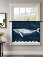 Sheer Curtains 45 Inch Length, Summer Whale Semi Sheer Curtains Light Filtering Window Treatment, Ocean Watercolor Wooden Grain Blue Privacy Voile Drapes for Living Room Bedroom 52x45 Inch