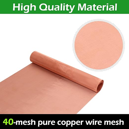 Copper Mesh Screen 7..9" x 39.4", 40 Mesh Copper Screen, Woven Wire Mesh Screen for Dense Filter 99.9% Pure Copper Fabric DIY Kit Window Protection