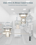 3-1/2 Inch Commercial Sink Drain with Lever Handle Kitchen Sink Opening Waste Drain Valve Stopper Prevents Sink Clogged Overflow for 1/2/3 Compartment Sink Style Drains