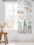 Sheer Curtains 63 Inch Length, Sage Green Gnomes Semi Sheer Curtains Light Filtering Window Treatment, Eucalypus Coastal Anchor Retro Wood Privacy Voile Drapes for Living Room Bedroom 52x63 Inch