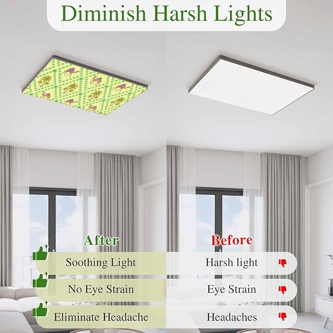 2 Pack Fluorescent Light Cover, Desert Sand Camels Light Covers for Ceiling Lights, Palm Trees Tropical Plants Polka Dot Yellow Magnetic Lights Filters Ceiling Shade for Classroom/Office - 4 x 2 Feet