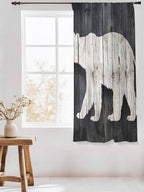 Sheer Curtains 63 Inch Length, White Brown Bear Semi Sheer Curtains Light Filtering Window Treatment, Rustic Counrty Vintage Wood Grain Privacy Voile Drapes for Living Room Bedroom 52x63 Inch