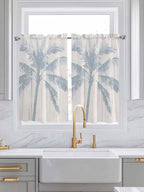 Summer Coconut Tree on Vintage Wood Grain Window Valance Curtains, Seaside Plants Light Filtering Kitchen Valance with 3-inch Rod Pocket for Living Room Bathroom Bedroom,2 Panel,42x54In