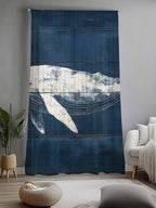 Sheer Curtains 96 Inches Long, Summer Whale Semi Sheer Curtains Light Filtering Window Treatment, Ocean Vintage Wooden Grain Blue Privacy Voile Drapes for Living Room Bedroom 52x96 Inch