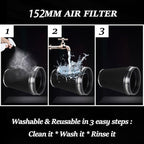 MUGE RACING 6" 152 mm High Flow Inlet Air Filter, Air Intake Cone Filter Replacement Performance Washable Clamp-On Dry, 8'' Tall(Black)