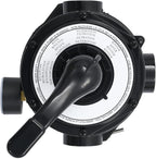 vidaXL 4-way Multiport Valve for Pool Sand Filter - 1.5” Fitting Connectors, ABS Material, With Pressure Gauge - Top-mount - Easy-to-use Lever-action Handle - Black