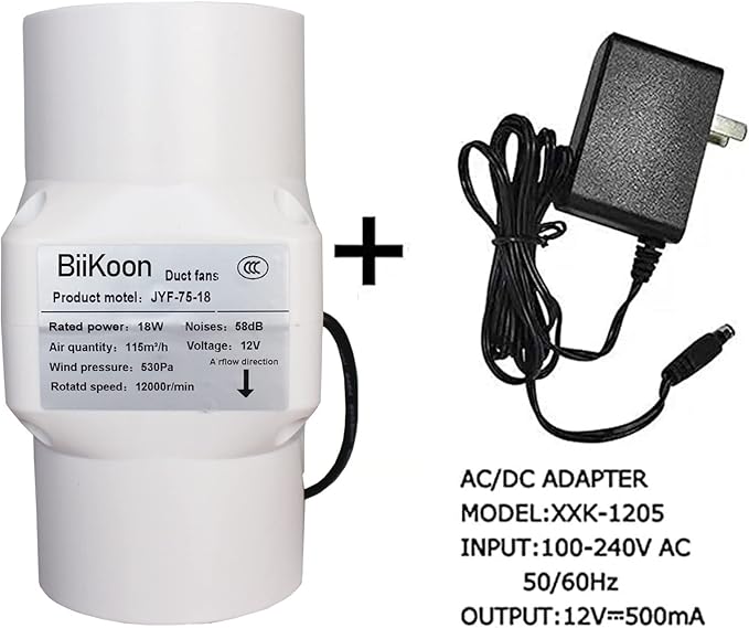 12V Inline Duct Fan 3 Inch 75Mm Ventilation Exhaust Booster 18W 68 Cfm Intake Fume Extractor Blower for Grow Tent Attic Kitchen (Color : NO Adjustable Speed, Size : 18w)