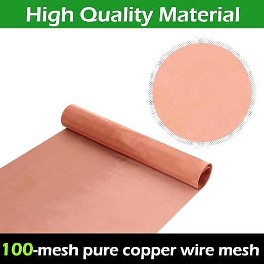 Copper Mesh Screen - 11.8" x 118", 100 Mesh, Dense Filter, 99.9% Pure Copper Fabric DIY Kit for Window Protection