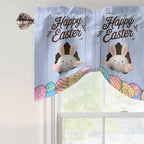 Blue Easter Tie Up Valance Curtains for Windows, Kitchen Curtains Window Shades, Spring Cartoon Bunny Colorful Eggs Wood Grain Light Filtering Roman Curtain Valances for Bedroom/Bathroom/Cafe 42"x18"