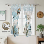 Spring Floral Living Room Curtains 84 Inch Length, Window Curtains Tab Top, Vintage Tulips Flower Butterfly Retro Wood Blue Light Filtering Window Treatments Drapes 42"x84" 2 Panel