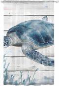 Sheer Curtains 84 Inches Long, Ocean Sea Turtle Semi Sheer Curtains Light Filtering Window Treatment, Coastal Seaweed Vintage Wood Grain Privacy Voile Drapes for Living Room Bedroom 52x84 Inch
