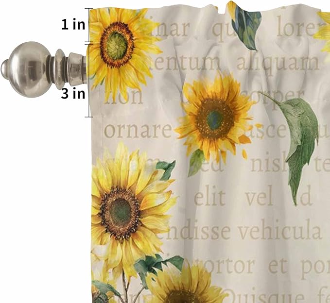 Kitchen Curtains Tiers and Valance Set of 3, Cow Sunflowers Light Filtering Window Curtain Set, Country Vintage Animals Floral Leaves Rod Pocket Curtain Drapes for Cafe, Living Room, 36 Inches Tiers