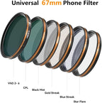 Fotorgear Camera Lens Filter,67mm Clip On Filters Professional Photography for Phone/Camera Lens, 67mm Universal Phone Polarizer Filter CPL ND Compatible with iPhone Samsung Xiaomi Huawei(VND 2-6)