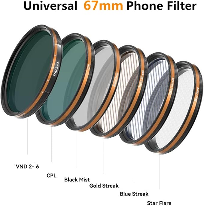 Fotorgear Camera Lens Filter,67mm Clip On Filters Professional Photography for Phone/Camera Lens, 67mm Universal Phone Polarizer Filter CPL ND Compatible with iPhone Samsung Xiaomi Huawei(VND 2-6)