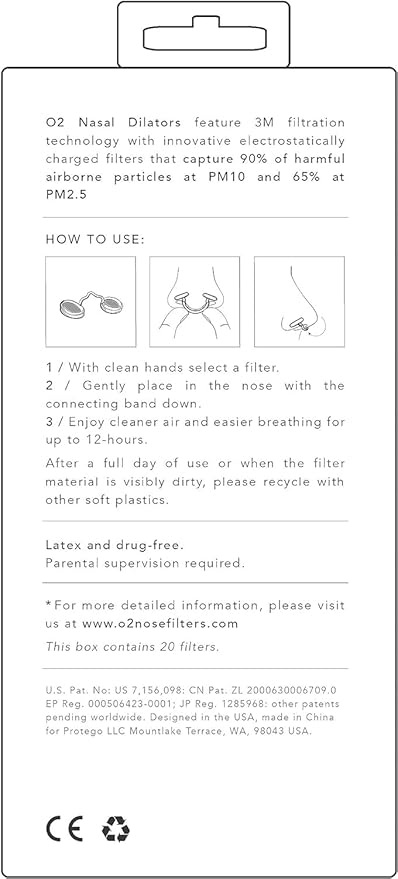 O2 Nose Filters with 3M Filtration - Nasal Screens for Allergies, Dust & Smoke - Drug-Free & Latex-Free Nose Filters - Invisible Allergy Protection (Small x 20)