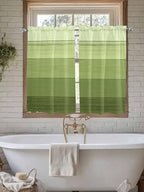 Gradient Green Wooden Board Window Valance Curtains, Retro Country Wood Grain Light Filtering Kitchen Valance with 3-inch Rod Pocket for Living Room Bathroom Bedroom,2 Panel,42x45In