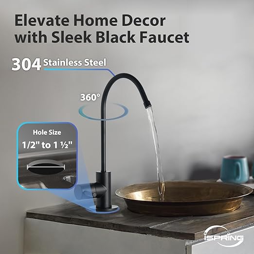 iSpring RCC7P-BLK, 5-Stage Reverse Osmosis System with Booster Pump, RO Water Filtration System, Sleek Black RO Faucet, TDS PFAS Removal, Patented Top-Mounted Faucet Design for Easy Installation