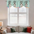 Green Easter Tie Up Valance Curtains for Windows, Kitchen Curtains Window Shades, Spring Cartoon Bunny Colorful Eggs Wood Grain Light Filtering Roman Curtain Valances for Bedroom/Bathroom/Cafe 60"x18"