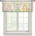 Easter Sheer Valances for Windows 42"x18", Light Filtering Kitchen Curtains Valance, Rustic Gnomes Duck Floral Colorful Eggs Wooden Grain Rod Pocket Chiffon Curtains for Living Room Bedroom Cafe