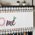 Spring Flowers Curtain Valances for Windows, Kitchen Valance Window Treatment, Watercolor Floral Leaf Black Plaid Light Filtering Block Curtains for Bathroom/Bedroom/Living Room 42'' x 18''