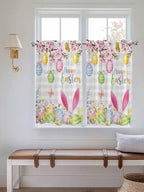 Happy Easter Kitchen Curtains 54 Inches length, Spring Watercolor Bunny Eggs Flower Grey Plaid Window Treatment Curtain Drapes, Decorative Window Curtains for Bedroom Cafe, 52"x54", 2 Panels