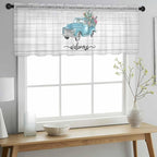 Welcome Sheer Valance Curtains, Summer Car with Cactus Succulents Grey Wood Grain Light Filtering Kitchen Valances Rod Pocket Voile Curtain Window Treatment for Bedroom/Living Room/Basement 60Wx18L