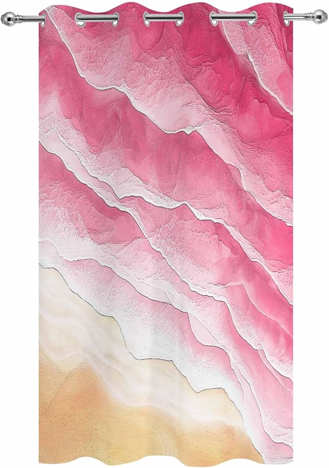 Ocean Outdoor Curtains for Patio Beach Waves Watercolor Abstract Gradient Pink Waterproof Outside Curtains with Grommet Top Weatherproof Curtain for Cabana Pergola Gazebo, 1 Panel, 54" W x 95" L