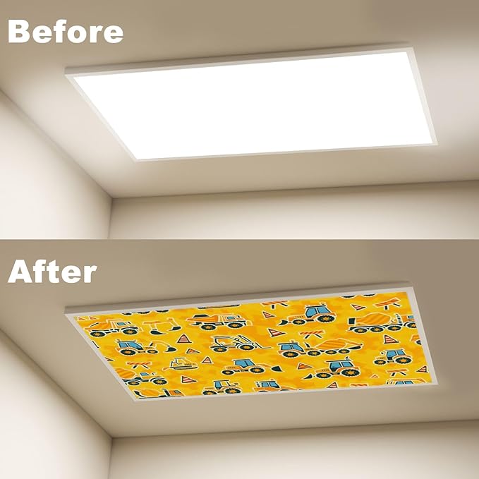 6 Pcs Fluorescent Light Covers for Ceiling Lights Construction Equipment Traffic Cones Yellow Decorative Magnets Light Filters for Office Home Classroom Must Haves 4’ x 2’