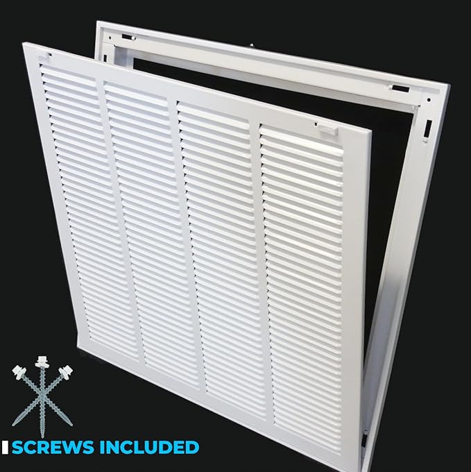25" X 16 Steel Return Air Filter Grille for 1" Filter - Removable Frame - HVAC Duct Cover - Flat Stamped Face - White [Outer Dimensions: 27.5 X 17.75]