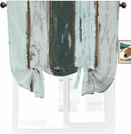 Tie Up Curtains for Windows, Blue Teal Adjustable Balloon Nature Linen Textured Kitchen Curtain, Vintage Wooden Retro Art Farmhouse Barns Thermal Insulated Curtains for Window, 42" x 54"