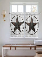 Vintage Farm Western Star Window Valance Curtains, White Wood Grain Light Filtering Kitchen Valance with 3-inch Rod Pocket for Living Room Bathroom Bedroom,2 Panel,27.5x45In