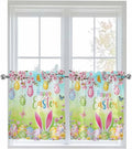 Easter Half Window Curtains 24 Inches Long, Spring Bunny Colorful Rabbit Eggs Butterfly Blue Green Window Treatment Curtain Drapes, Short Curtains Tiers for Kitchen Over Sink, 27.5"x24", 2 Panels