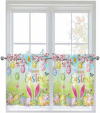 Easter Half Window Curtains 24 Inches Long, Spring Bunny Colorful Rabbit Eggs Butterfly Blue Green Window Treatment Curtain Drapes, Short Curtains Tiers for Kitchen Over Sink, 27.5"x24", 2 Panels