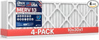 BNX TruFilter 10x30x1 Air Filter MERV 13 (4-Pack) - MADE IN USA - Electrostatic Pleated Air Conditioner HVAC AC Furnace Filters for Allergies, Pollen, Mold, Bacteria, Smoke, Allergen, MPR 1900 FPR 10