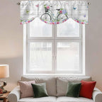Spring Tie Up Valance Curtains for Windows, Kitchen Curtains Window Shades, Bicycles Botanical Rose Leaves Butterfly Wood Grain Light Filtering Roman Curtain Valances for Bedroom/Bathroom/Cafe 60"x18"