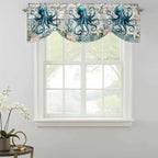 Sea Octopus Ocean Starfish Tie Up Valance Curtains,Nautical Anchor Vintage Wood Grain Kitchen Light Filtering Window Treatments with 3-inch Rod Pocket for Living Room,Bedroom,54x18In