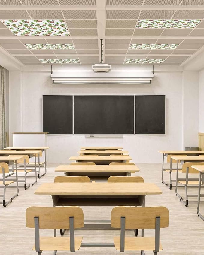 Fluorescent Light Covers for Ceiling Lights Deserts Camels Magnetic Light Filters 2 Pack 4x2 ft Southwest Date Trees Ceiling Lights Cover for Classroom Office School Home Drop Lamp Decor
