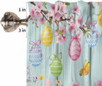 Happy Easter Tier Curtains 45 Inches Long, Spring Bunny Eggs Flower Teal Wood Grain Window Treatment Curtain Drapes, Small Curtain Drapes for Bathroom Laundry Room, 27.5"x45", 2 Panels