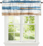 Vintage Blue Valances for Windows, Brown Wood Grain Mottled Texture Abstract Art Kitchen Valance Light Filtering Rod Pocket Short Curtains for Kitchen Bathroom, 1 Panel, 56"x16"