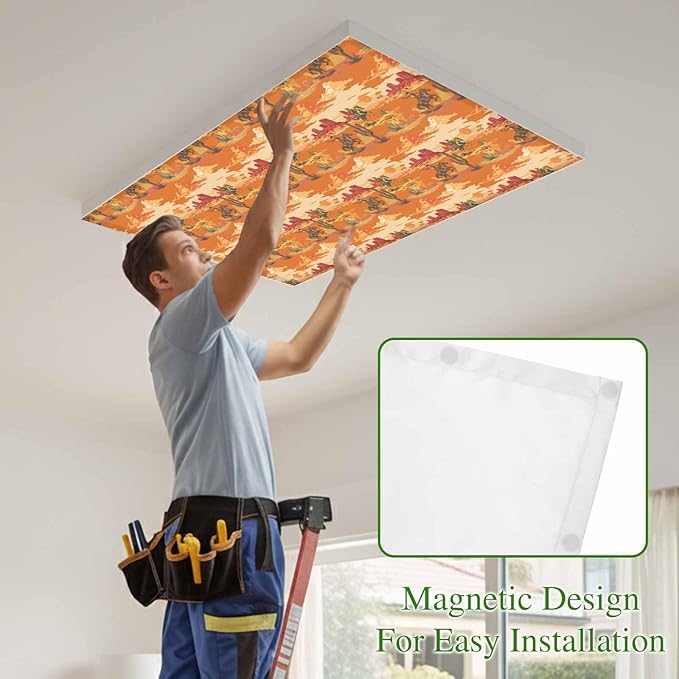 Tropical Plant Cactus Fluorescent Light Covers 3 Pack Western Cowboy Horse Sunset Deserts Orange Magnetic Fluorescent Ceiling Lights Filters for Office Classroom Home Drop Ceiling 4x2 Feet