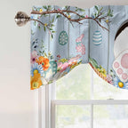 Easter Tie Up Valance Curtains for Windows, Kitchen Curtains Window Shades, Spring Watercolor Bunny Eggs Flower Wood Grain Blue Light Filtering Roman Curtain Valances for Bedroom/Bathroom/Cafe 42"x18"