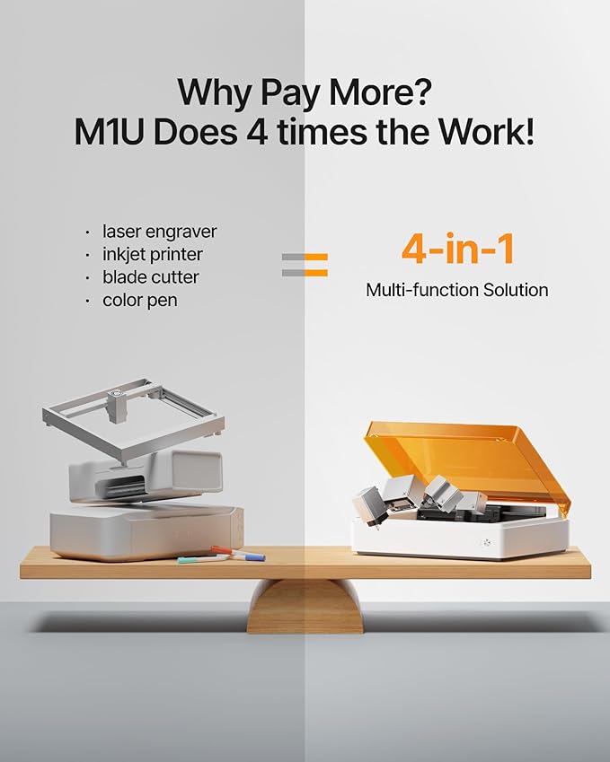 xTool M1 Ultra Laser Engraving Machine, Desktop 4-in-1 Craft Machine with 20W Laser Engraver, Inkjet Printing, Blade Cutting, Pen Drawing, Support Rotary Engraving on Tumblers - Premium Bundle