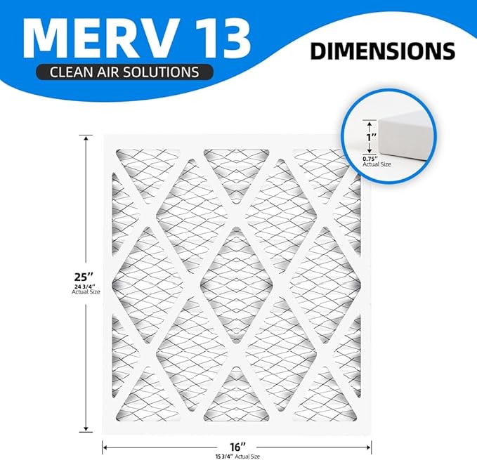 (6 Pack) 16x25x1 Furnace Air Filters, MPR 1900 & FPR 10, MERV 13 Pleated Air Filter (Actual Size: 15.75"x24.75"x0.75")