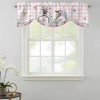 Spring Tie Up Valance Curtains for Windows, Kitchen Curtains Window Shades, Bicycles Leaves Butterfly Flowers Pink Buffalo Plaid Light Filtering Curtain Valances for Bedroom/Bathroom/Cafe 60"x18"