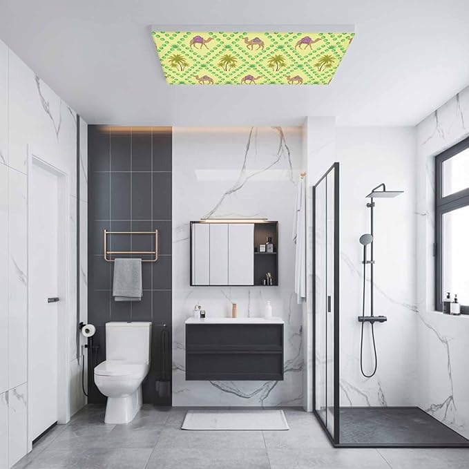 2 Pack Fluorescent Light Cover, Desert Sand Camels Light Covers for Ceiling Lights, Palm Trees Tropical Plants Polka Dot Yellow Magnetic Lights Filters Ceiling Shade for Classroom/Office - 4 x 2 Feet